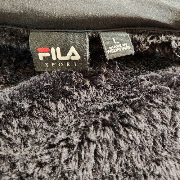 FILA SPORT Black Faux Fur Teddy Bear Jacket Zippered Pockets Full Zip Womens L - Picture 4 of 12